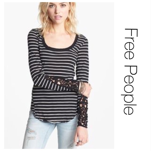 Free People Tops - Free People Black Striped Lace Cuff Thermal XS